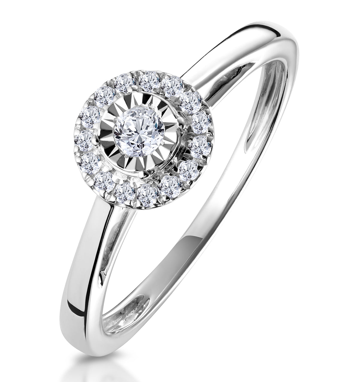 Masami Lab Diamond Engagement Ring 0.20ct Pave Set Halo in 925 Sterling Silver
